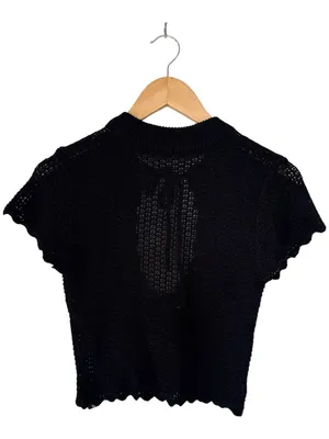 Tiger Mist Black Open Knit Keyhole Crop Top Small Scalloped Festival Coquette thumbnail 2