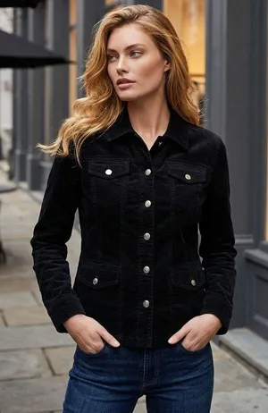 Jones New York Corduroy Black Military Button Front Jacket Womens Small Cotton thumbnail 1