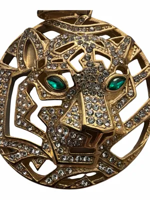 Gold-Tone Leopard Pendant with Green Crystal Eyes thumbnail 3