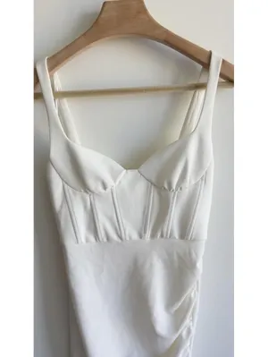Zara White Ruched Corset Mini Dress Sweetheart Neck Bodycon Size S USA 4 thumbnail 4