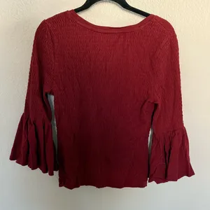 Anthropologie Smocked Bell-Sleeve Top Shirt Blouse Wine Red Burgundy Medium thumbnail 7