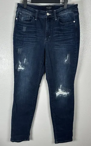 Judy Blue Jeans Womens 13/31‎ Boyfriend Fit High Rise Dark Wash Distressed Denim thumbnail 1