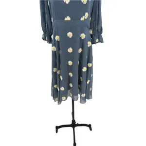Ivy City Co Daisy Embroidered Floral Lace Trim Midi Dress Blue Size Medium thumbnail 4