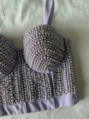Light Purple Pearl Beaded Bustier Crop Top Size XS thumbnail 3