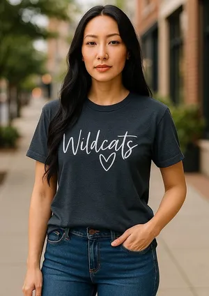 WILDCATS Heather‎ Blue Tee Bella Canvas Size Large Script thumbnail 1