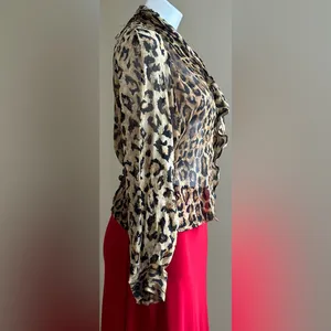 Vintage Anne Pinkerton Sheer Animal Print Leopard Blouse SZ S Good Condition thumbnail 6