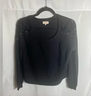 Ambiance Black Knit Sweater Women’s Small Lace-Up Shoulder Long Sleeve Pullover thumbnail 1