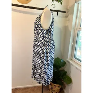 Ava & Viv Blue Linen Blend Mod Retro Print High Neck A Line Dress Size 2X thumbnail 4
