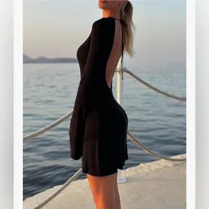 NEW Black Flared Sleeve Backless Cocktail Tie Back Lightweight Dress S thumbnail 4