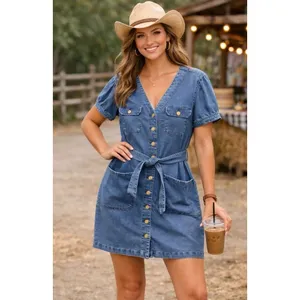 Maurices Denim Shirt Dress Small Button Up Stretch Coastal Cowgirl Boho Belted S thumbnail 2