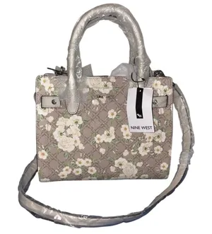 NWT Nine West Limited Edition Bettina Peony Logo Floral Tote Bag White Taupe thumbnail 1