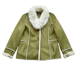 🔃Novelti Adorable Junior Green Faux Suede Faux Fur Jacket thumbnail 1