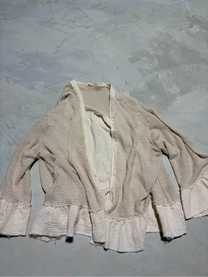 POL Women's Cream Ruffle Hem Knit Cardigan Sweater boho medium thumbnail 2