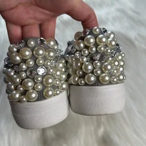 Steve Madden Gray Grit Pearl and Rhinestone Embellished Platform Sneakers thumbnail 8