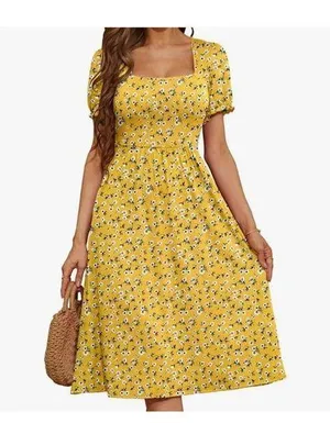 MYONE Boho Floral Print Square Neck Midi Dress Size XL New Without Tag thumbnail 1
