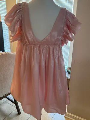 Gorgeous boutique Storia light pink deep V plunge iridescent dress thumbnail 1