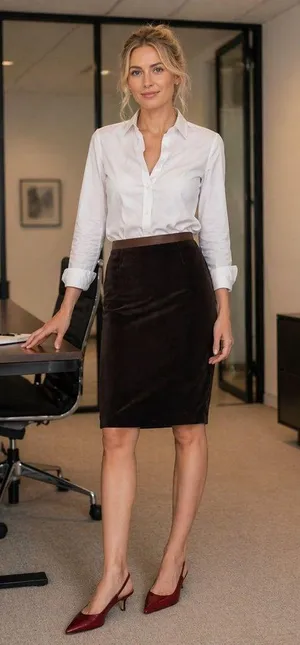 ESCADA Velour Wool Brown Pencil Knee Length Skirt Sz 40 thumbnail 1