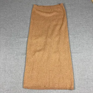 Free People Skirt Womens Medium Brown Ribbed Knit Midi Pencil Elastic Waist Slit thumbnail 6