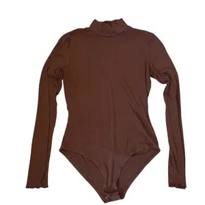 Cider Brown Ribbed Mock‎ Neck Long Sleeve Bodysuit Women's Large thumbnail 2