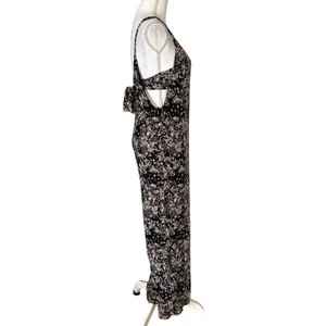 Lulus Size S Black Floral Print Jumpsuit Wide Leg Tie Back Pockets V Neck thumbnail 2