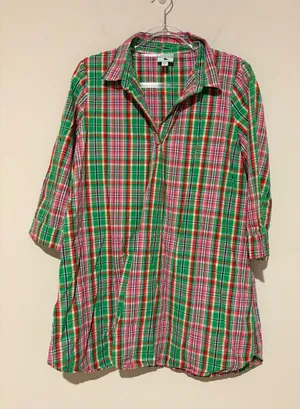 Haley and the Hound plaid cotton tunic top dress green pink large thumbnail 1