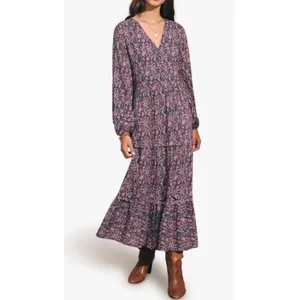 Faherty Isabella Tiered Midi Maxi Dress XL Dark Paisley Floral Long Sleeve Boho thumbnail 2
