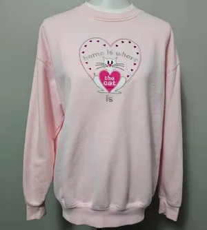 Vintage M&C Sportswear Pink Embroidered Cat Mockneck Sweatshirt Size Large thumbnail 1
