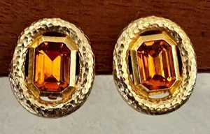 Vintage Christian Dior Amber Glass Clip-On Earrings thumbnail 1