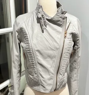 Blank NYC "On The Rocks" Light Gray Faux Leather Jacket thumbnail 1