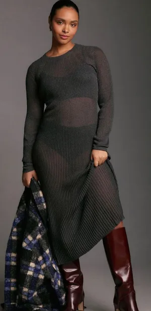 Daily Practice by Anthropologie Sheer Sparkle Sweater Midi Dress Medium Knit thumbnail 1
