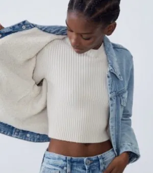 Zara Sherpa Lined Denim Jacket - Size S thumbnail 1