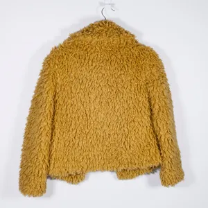 Little Moon Faux Vegan Shaggy Fur Open Front Collared Jacket Yellow XXS thumbnail 4
