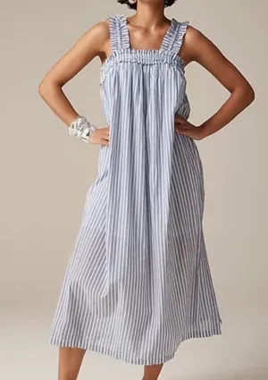 J.Crew Women’s Cotton voile ruffle-trim Lined dress striped With Pockets Size me thumbnail 1