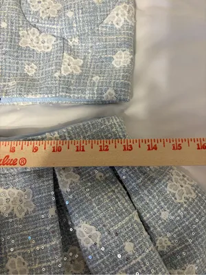 LENA Blue Tweed Floral Sequin Corset Bustier Top & Pleated Skirt Set S thumbnail 6
