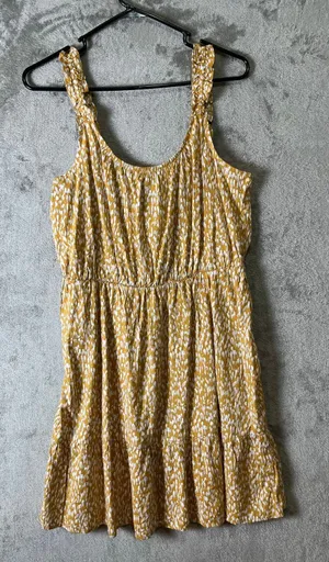 Banana Republic‎ Yellow Abstract Print Ruffle Strap Dress Smocked Waist Med New thumbnail 1