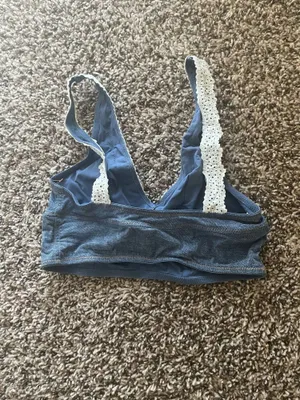 Blue Bralette with White Lace Trim thumbnail 3