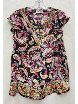Emily Wonder Women's Blouse Size Medium Paisley Floral Embroidered Peasant Boho thumbnail 1