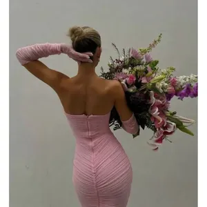 HOUSE OF CB Sofia Strapless Ruched Gown in Fairy Pink Size Large thumbnail 4