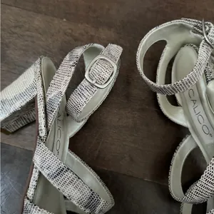 Vintage calico leather snakeskin pattern strappy block heel sandal shoe thumbnail 6