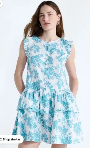 Free Assembly White And Blue Flutter Sleeve Floral Dress Size Small thumbnail 1