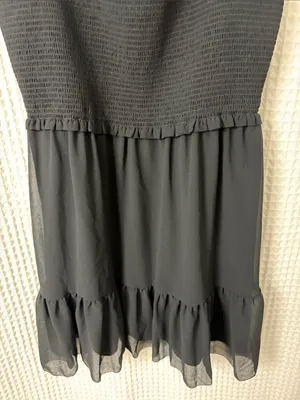 Aritzia Wilfred Tempest Sleeveless Mini Dress Smocked Black Large NWT thumbnail 7