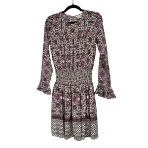 Shoshanna Purple Paisley Silk Dropped Waist Mini Dress Womens 0 Boho Coquette thumbnail 2