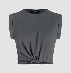 NWT! Cider Gray Twist Front Round Neck Cuffed Sleeve Tee Large thumbnail 1