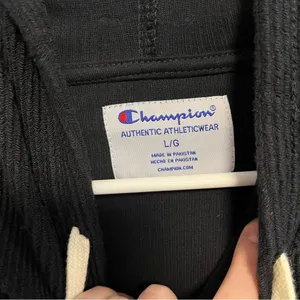 NWT Champion Black Ribbed Athletic Hoodie Cream Accents - L thumbnail 3