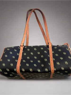 Dooney Bourke Y2K Signature Monogram Barrel Shoulder Bag Dark Brown Leather Trim thumbnail 3
