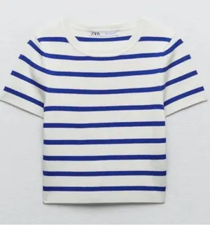 ZARA Cropped Striped Tee thumbnail 1