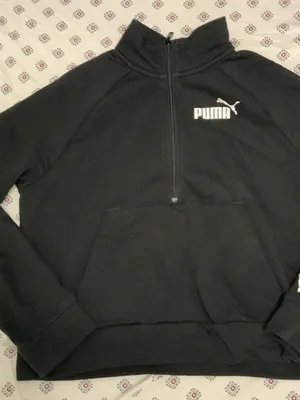 PUMA Black Half Zip Collared Pullover Sweatshirt Medium Logo Collared Pocket thumbnail 1