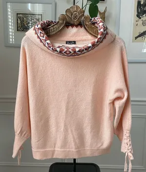 Wrangler Retro Cowl Neck Sweater Blanket Print Trim Peach Pink S thumbnail 1