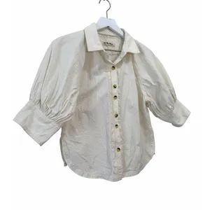 Free People White Puff Sleeve Button Front Cotton Blouse Top Size X-Small thumbnail 4