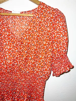 Sienna Sky Bright Orange Floral Smocked Peplum Short Sleeve Blouse thumbnail 2